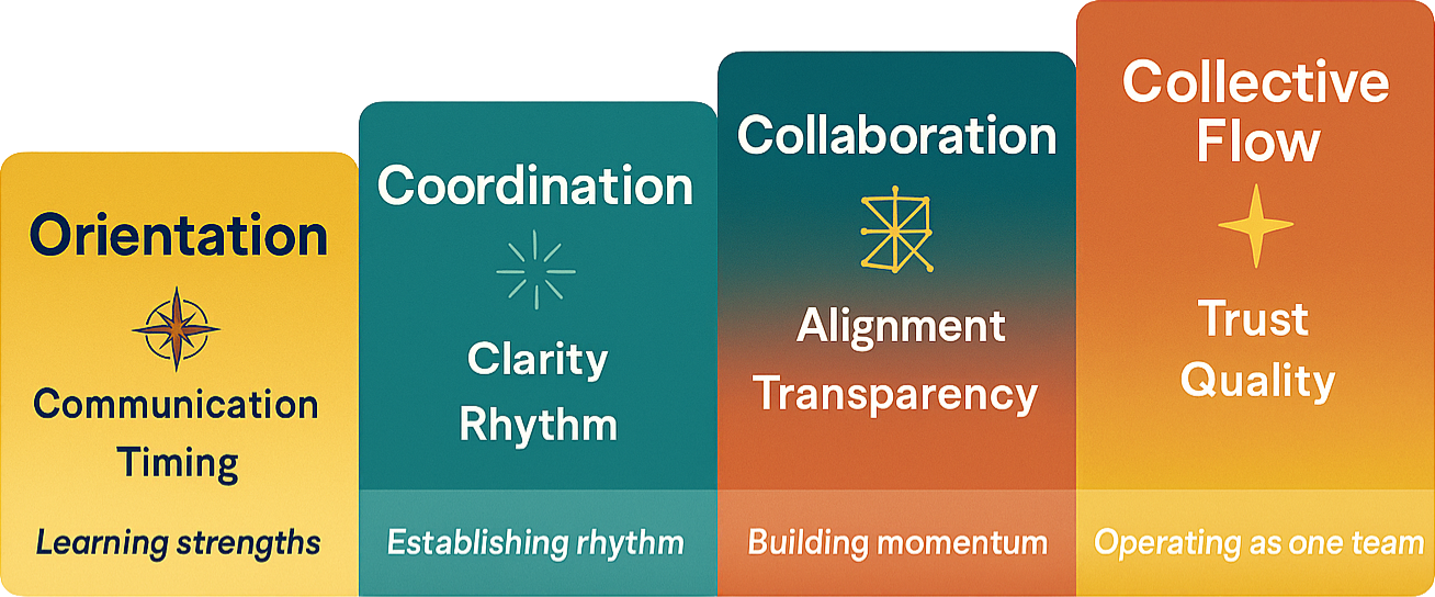 Maturity ladder from Orientation to Coordination, Collaboration, and Collective Flow